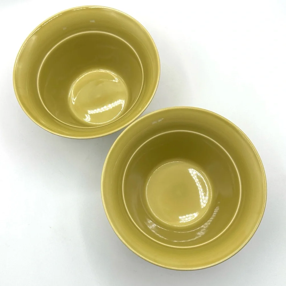 2 Crate & Barrel Harris Gold- Green Deep Bowls. NWT